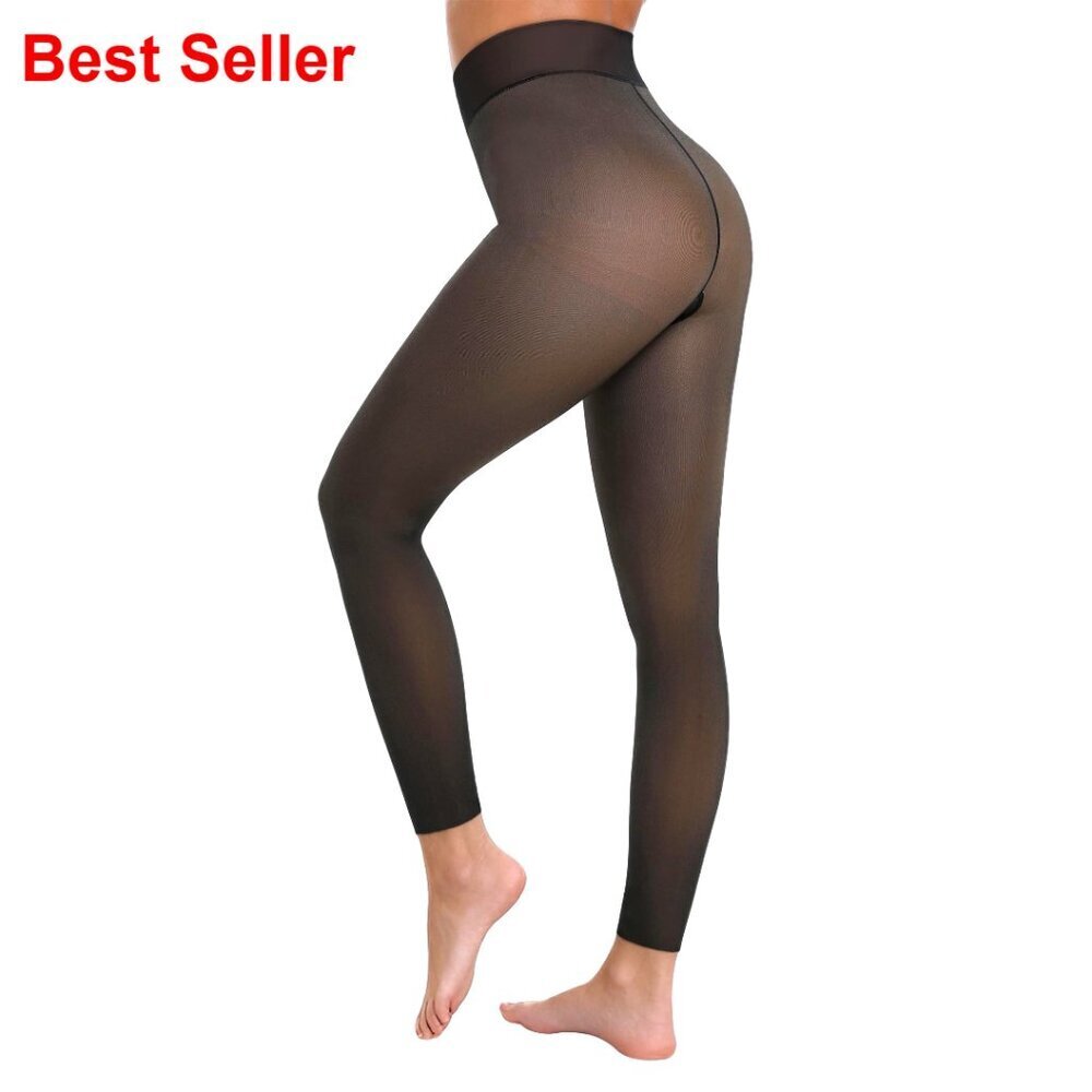 Fleece Lined Thermal Leggings High Waist Sheer Tights One-Seam Design